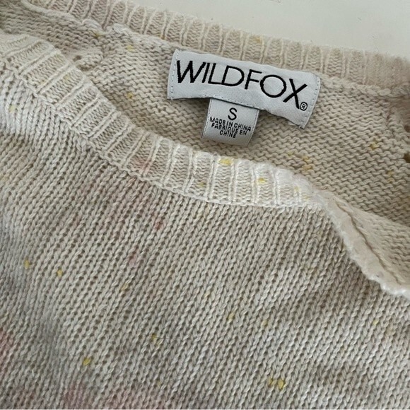 WILDFOX Sweater Top Pullover Cream Muted Pastel Floral Size Small DISTRESSED - Picture 7 of 9